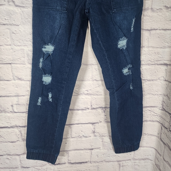 Women Pull-on Distressed Denim Joggers Elastic Waist Stretch Pants/ MEDIUM/NWOT - Picture 7 of 14